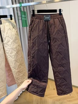 Women's Lightweight down Cotton Pants Winter European Goods Rhombus Straight Leg Wide Leg Pants Warm Drawstring Harlan Pants