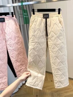 Women's Lightweight down Cotton Pants Winter European Goods Rhombus Straight Leg Wide Leg Pants Warm Drawstring Harlan Pants