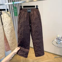 Women's Lightweight down Cotton Pants Winter European Goods Rhombus Straight Leg Wide Leg Pants Warm Drawstring Harlan Pants
