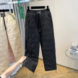 Women's Lightweight down Cotton Pants Winter European Goods Rhombus Straight Leg Wide Leg Pants Warm Drawstring Harlan Pants