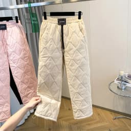 Women's Lightweight down Cotton Pants Winter European Goods Rhombus Straight Leg Wide Leg Pants Warm Drawstring Harlan Pants