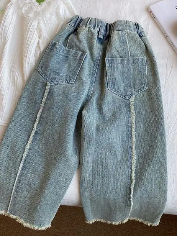Spring Autumn New Women's Baby Pants Straight Leg Loose Wide Leg Jeans Children's Casual Trousers Versatile Comfortable Fit