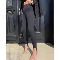 Combhasaki Women Casual Y2K Elastic High Waist Slim Fit Long Trousers Ribbed Knitwear Tight Step on Foot Leggings Sporty Pants