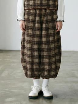 imakokoni Brown Vintage Plaid Elastic Waist Carrot Pants Women's Pants Warm Casual Female Clothing for Women