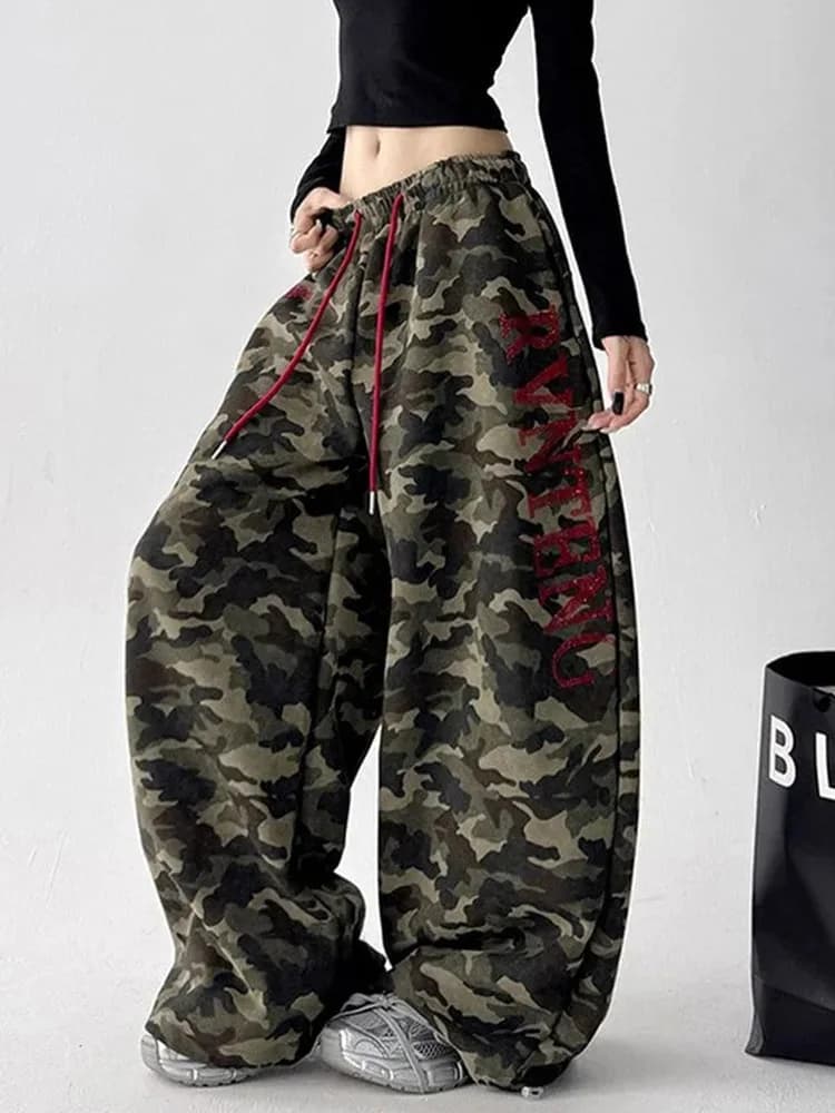 Streetwear Y2K Camouflage Pants Women Letter American Harajuku High Waist Wide Leg Trousers Spring Hip Hop Bf Vintage Loose Pant