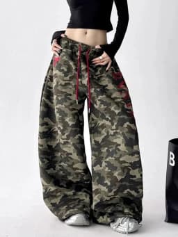 Streetwear Y2K Camouflage Pants Women Letter American Harajuku High Waist Wide Leg Trousers Spring Hip Hop Bf Vintage Loose Pant