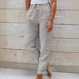 Pant women 2026 casual new high-waisted tight-waisted solid-color lace pocket cotton linen casual pants clothing