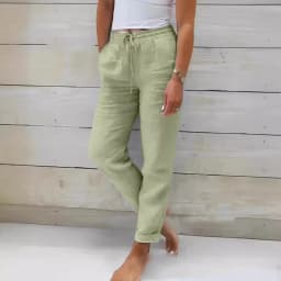 Pant women 2026 casual new high-waisted tight-waisted solid-color lace pocket cotton linen casual pants clothing
