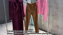 YOLOAgain 2025 Autumn Suede Pants Women Real Leather Straight Trousers Female