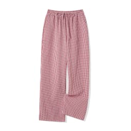 Women Loose Plaid Pants Casual Loose Elastic Straight Wide Leg Trousers with Pockets for Work Office Streetwear