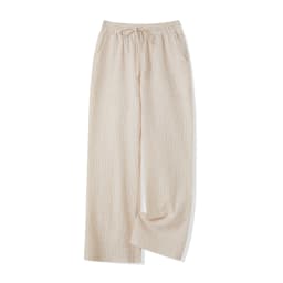 Women Loose Plaid Pants Casual Loose Elastic Straight Wide Leg Trousers with Pockets for Work Office Streetwear