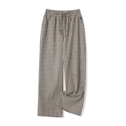 Women Loose Plaid Pants Casual Loose Elastic Straight Wide Leg Trousers with Pockets for Work Office Streetwear