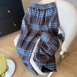 Fall Winter Faux Woolen Plaid Pants Women Loose Vintage High Waist Pockets Straight Trousers New American Retro Streetwear Pant