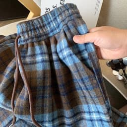 Fall Winter Faux Woolen Plaid Pants Women Loose Vintage High Waist Pockets Straight Trousers New American Retro Streetwear Pant