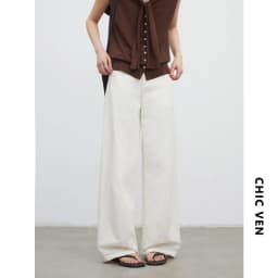 CHIC VEN New Fashion Women Pants Loose Casual Solid Straight Leg Pant Line Design Female Trousers Spring Summer 2026 Clothes
