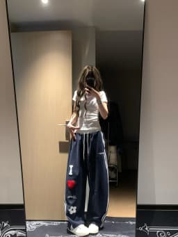 American Style Retro Letter Heart Embroidery Casual Pants Women's Autumn Straight Loose Wide Leg Pants Knife Sports Swea...