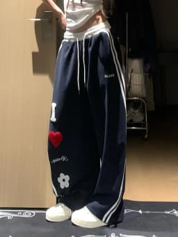 American Style Retro Letter Heart Embroidery Casual Pants Women's Autumn Straight Loose Wide Leg Pants Knife Sports Swea...