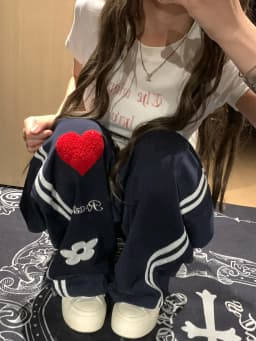 American Style Retro Letter Heart Embroidery Casual Pants Women's Autumn Straight Loose Wide Leg Pants Knife Sports Swea...