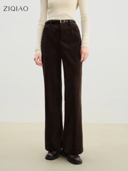ZIQIAO Retro Hong Kong Style Corduroy Flared Pants Women 2025 Autumn and Winter New Brown Casual Flared Pants