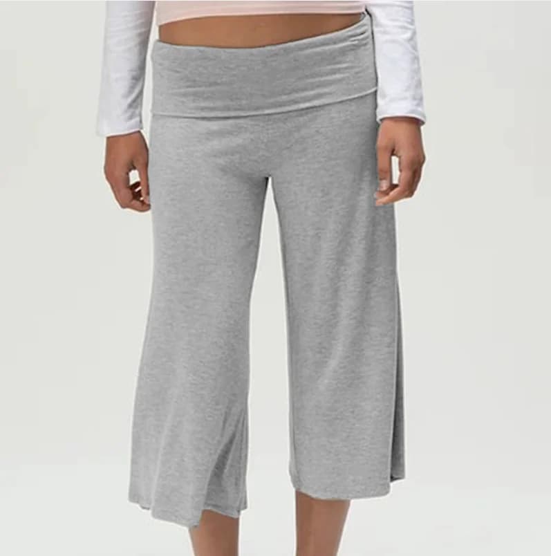 Women Fold Over Waist Gaucho Pants Low Rise Cropped Wide Leg Capri Pants Summer Foldover Culottes Yoga Pants Pajama Bottoms
