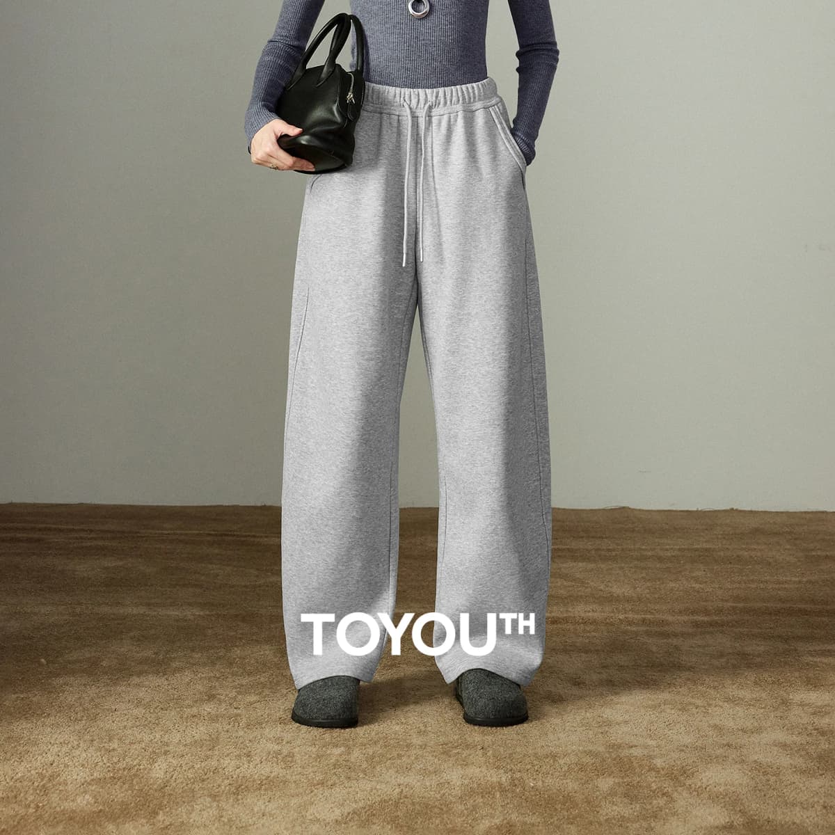 TOYOUTH Women Casual Pants 2025 Winter New Lazy Style Sports Draping Loose Elastic Waist Fleece-lined Banana Pants