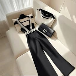 Limiguyue Small Fragrance Black Pants Women Luxury Design High Waist Strap Pant Spring Fashion Female Long Trouser High End 896P