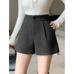 Women's Casual Woolen Short Pants High Waist Straight Leg Bootcut Trousers Autumn New Style Wide Leg Drapey A-Line Hot Pants