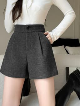 Women's Casual Woolen Short Pants High Waist Straight Leg Bootcut Trousers Autumn New Style Wide Leg Drapey A-Line Hot Pants