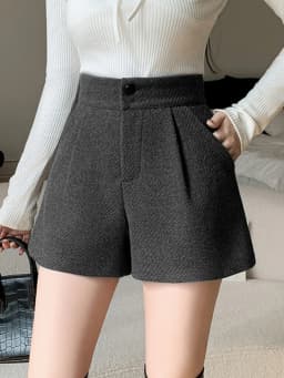Women's Casual Woolen Short Pants High Waist Straight Leg Bootcut Trousers Autumn New Style Wide Leg Drapey A-Line Hot Pants