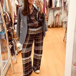 HXAO Plaid Women's Pants Baggy Wide Pants For Woman Autumn Minimalist Long Casual Pants Women Mid Waist Check Trousers Bottoms