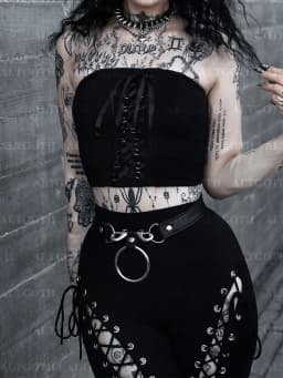 AltGoth Streetwear Gothic Pants Women Harajuku Cyber Punk Eyelet Lace-up Hollow Out High Waist Flare Pants Y2k Grunge Trousers