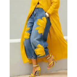 Women's Casual Floral Print Loose Jeans Fashion High Waist Cropped Wide Leg Denim Pants Chic New Daily Street Plus Size Trousers