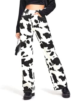 Women’s Fashion Jeans Cow Pattern High Waist Straight Long Pants Streetwear Denim Trousers