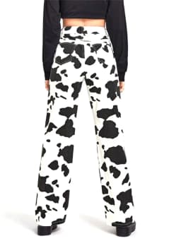 Women’s Fashion Jeans Cow Pattern High Waist Straight Long Pants Streetwear Denim Trousers