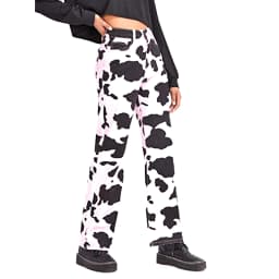 Women’s Fashion Jeans Cow Pattern High Waist Straight Long Pants Streetwear Denim Trousers