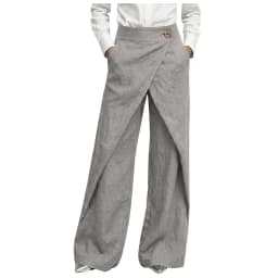 Womens Linen Wrap Wide Leg Pants High Waist Button Decor Asymmetrical Overlap Trousers Casual Loose Fit Office Lady Work Pants