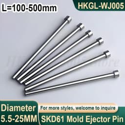 Dia 5.5-25mm SKD61 Mold Ejector Pin L=100-500mm Full Hard Die Thimble Straight Ejector Push Rod Round Needle Customizable