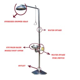 304 Stainless Steel Composite Emergency Shower Eyewash，Factory Inspection Vertical Double Eye Washing Shower Set