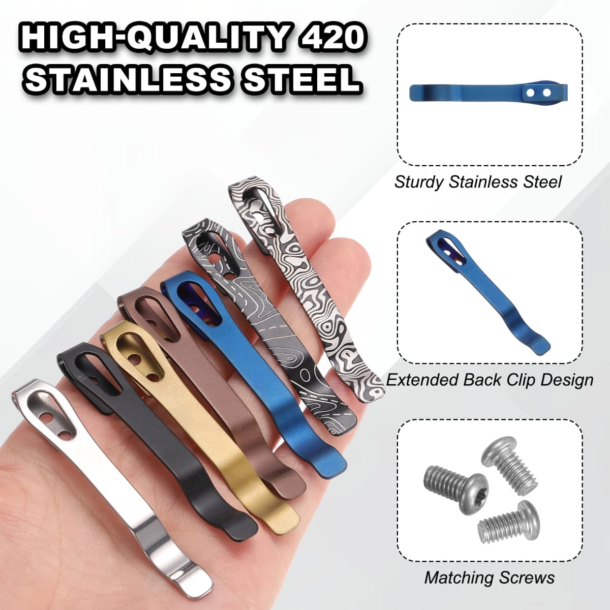 1/2/4Set Deep Carry Pocket Clip 2.6"(66mm) Length Universal Folding Knife Pocket Back Clip w/ Screws Man Knife Replacement Parts