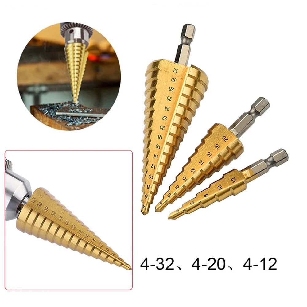 4-12 4-20 4-32 HSS Titanium Coated Step Drill Bit Drilling Power Tools Metal High Speed Steel Wood Hole Cutter Cone Drill