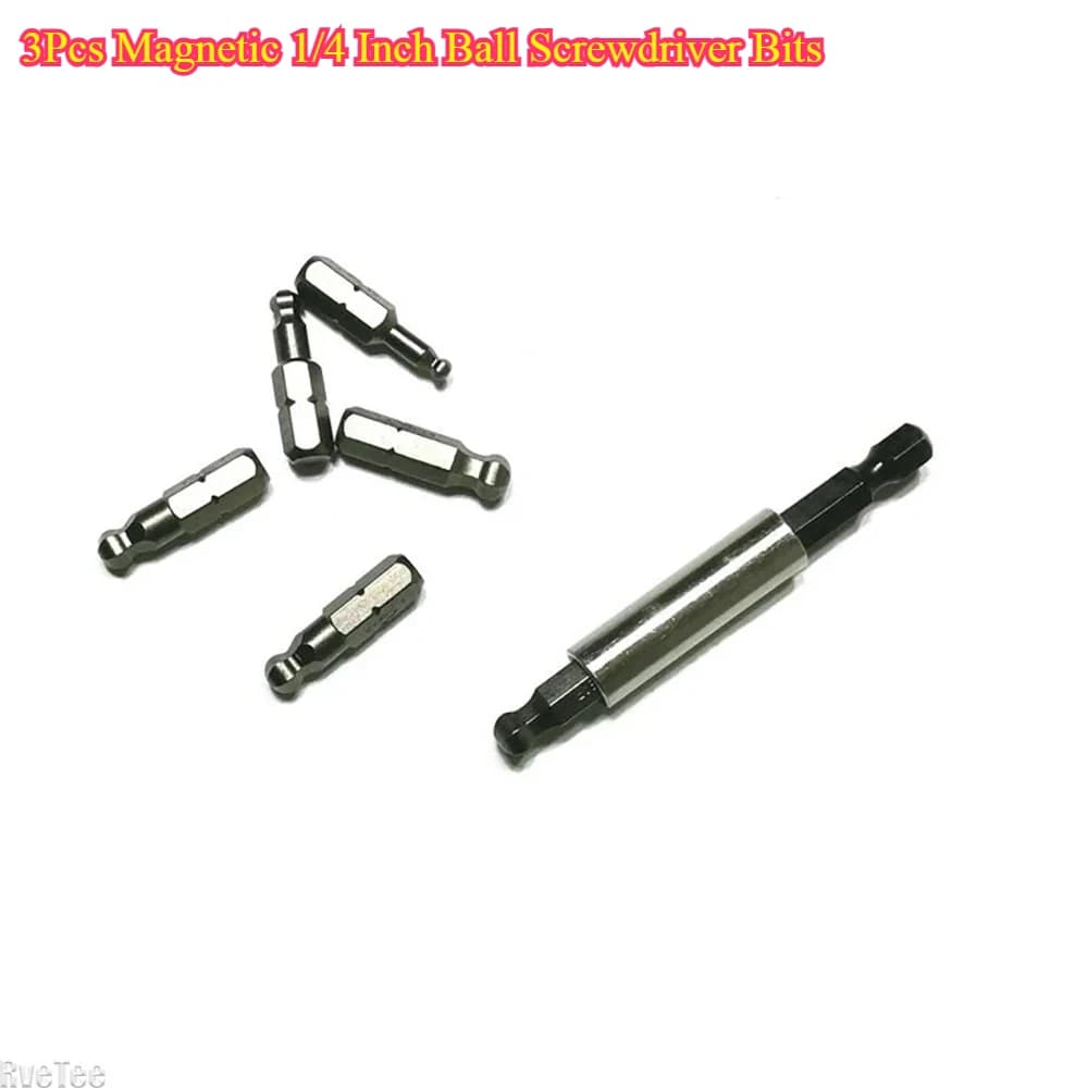 3Pcs Magnetic 1/4 Inch Ball Screwdriver Bits - Auto Repair Tools 25mm Length 3/4/5/6mm Screwdriver Head