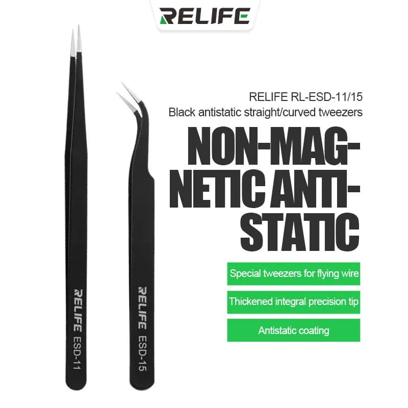 RELIFE RL-ESD-11/15 Anti-Static Precision Tweezers Set Stainless Steel ESD Tweezers Electronic Repair Soldering Iron Tool