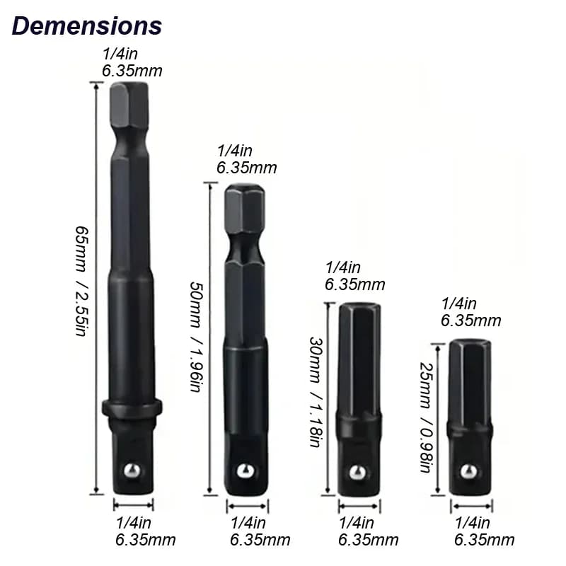 1/4 Hex Shank Square Converter Conversion to Socket Adapter for Impact Drill Wrench Drill Bit Conversion Joint Extension Rod
