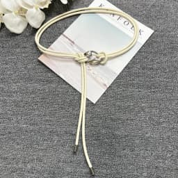 Sheepskin Women's Waist Rope, Genuine Leather Knotted Dress, Small Waistband Design, Gold and Silver Buckle Belt, Beige Waist Ro