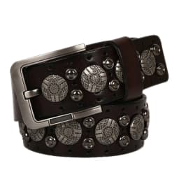 Hip Hop Metal Round Rivet Cowboy Belt Genuine Leather Cowskin Men Belt Punk Big Rivet Jeans Studded Belts For Men Ceinture Homme