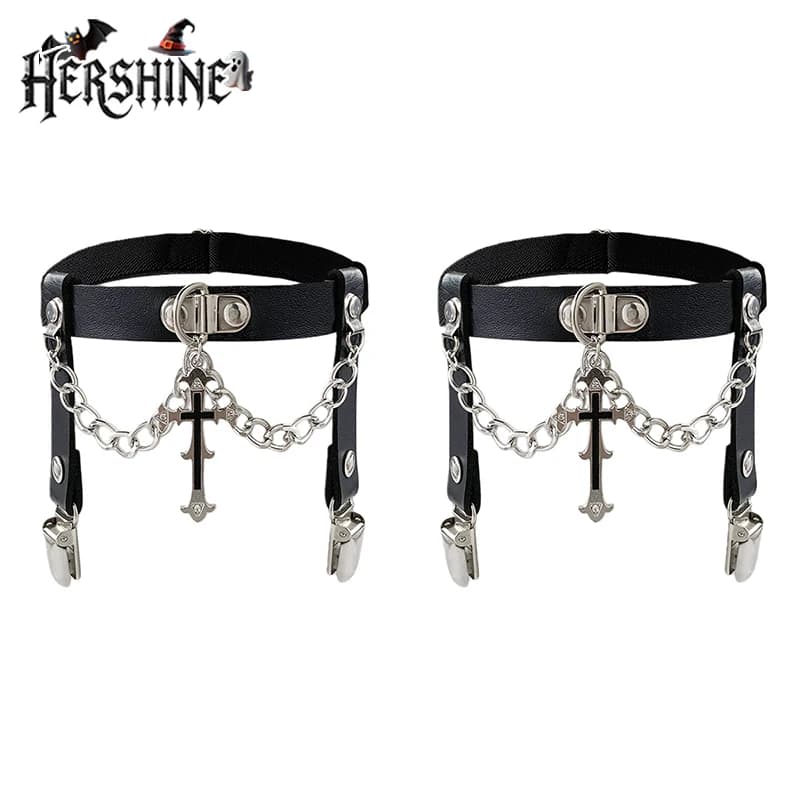HERSHINE 2-Pack Women's Fashion Cross Chain Leg Straps/Sock Clips, Y2K Gothic Punk Harajuku Rock Hip Hop Style,spring,summer