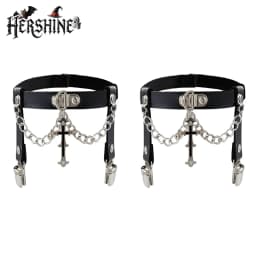 HERSHINE 2-Pack Women's Fashion Cross Chain Leg Straps/Sock Clips, Y2K Gothic Punk Harajuku Rock Hip Hop Style,spring,summer