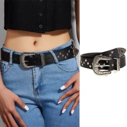 Rivet Hollow Bullet Decoration Belt Fashion Leather Studded Goth Rock Wild Adjustable Women Punk Black Belt