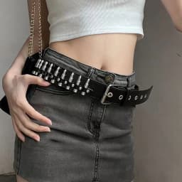 Rivet Hollow Bullet Decoration Belt Fashion Leather Studded Goth Rock Wild Adjustable Women Punk Black Belt