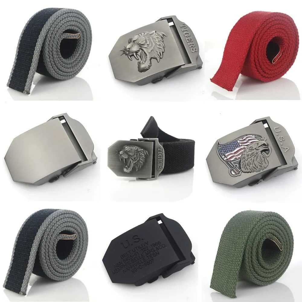 Diy Men Belt Canvas Belts Long Strap & Alloy Buckle Skull Animal Letter Casual Style Jeans Accessories Metal Buckle White Belt